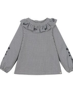 Tartine et Chocolat Navy and White Gingham Ruffle Blouse Size 5